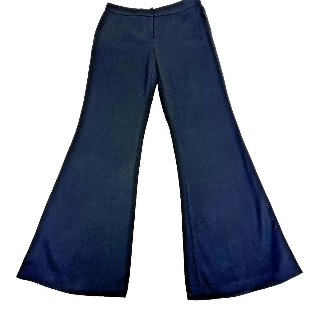 Jaeger London Women's Black Wool Flared Pants Sz 10